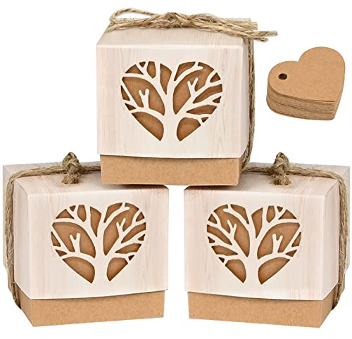 Ulikey 50 Stück Geschenkbox Taufe, Kraftpapier Geschenkbox, Geschenkschachtel Klein mit Deckel, Kleine Schachteln zum Befüllen für Junge Mädchen Taufe Kommunion Hochzeit Kinder Geburt Party (Herzform)