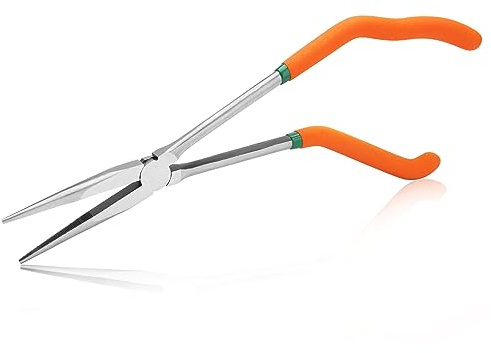 SPEEDWOX 11-Inch Pistol Grip Needle Nose Pliers Angled Needle Nose Pliers Long Nose Fishing Pliers Reduce Effort Multi Use Wire Stripper Wire Crimper Wire Cutters Needle Mouth Nozzle Pliers