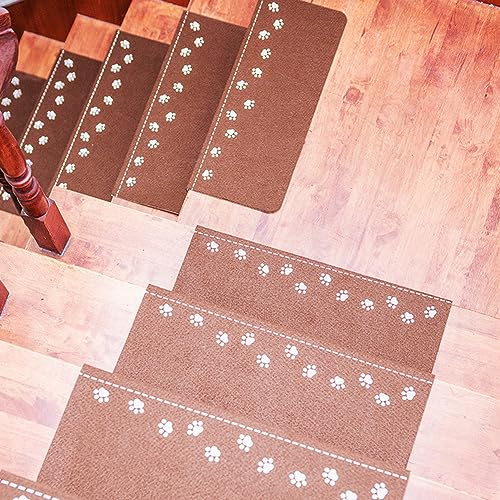 Teppich Stufenmatten 5 Stück 55x22cm Pfotenabdruck Treppenstufen Matten Leuchtende Selbstklebende Stufenteppich bei Nacht Anti-Rutsch Treppenteppich für Holztreppen Rutschfest Sicherheit Treppenläufer