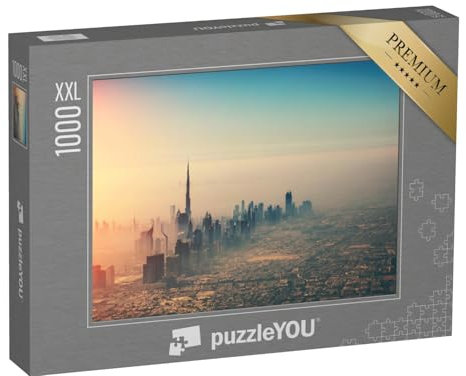 Puzzle 1000 Teile XXL „Luftaufnahme der Stadt Dubai; Panorama bei Sonnenuntergang“ – aus der Puzzle-Kollektion Dubai, Städte Weltweit