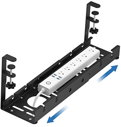 WAOCEO Kabelmanagement Kein Bohren, ausziehbares Kabelmanagement unter dem Schreibtisch, Kabelablage aus Metall unter dem Schreibtisch mit Klemme, einziehbarer Steckdosenleisten-Kabelhalter Kabelbox