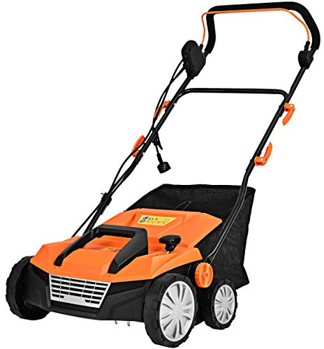 COSTWAY Elektro Vertikutierer Rasenlüfter, 1800W, 2 Stufen Arbeitstiefe, 38 cm Arbeitsbreite, 45 L Fangkorb, Messerwalze & Lüfterwalze, Rasen Vertikutierer für Garten (Orange, 38 cm Arbeitsbreite)