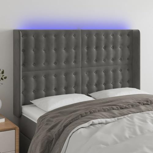 CKioict Betthaupt Wandkissen Bett Bettkopfteil Schlafzimmer LED Kopfteil Dunkelgrau 147x16x118/128 cm SamtGeeignet für Schlafzimmer, Gästezimmer, Schlafsaal