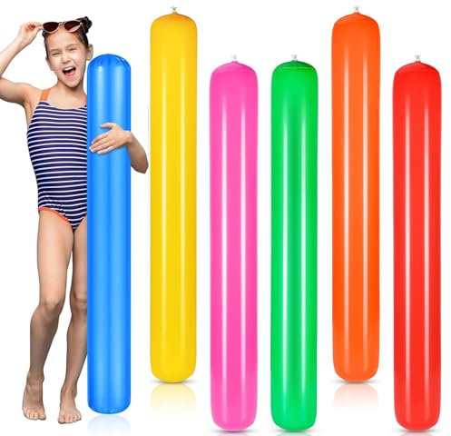 6 Pcs Pool Noodles Colorful Inflatable Pool Sticks 41.3Inch Blow up Swim Noodles PVC Float Pool Toys for Kids Adults Swimming Pools Beach Lake Party Water Games