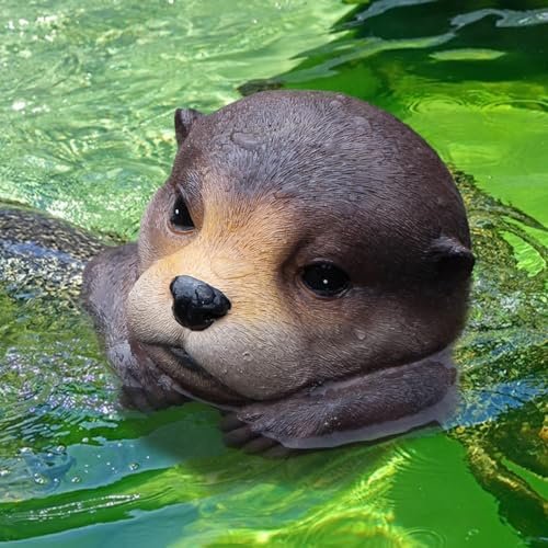 Schwebende Otter Figur aus Kunstharz, Garten Pool Teich Brunnen Rasen Dekor | Miniatur Lebensechtes Schwimmendes Otterkopf Statue Ornament