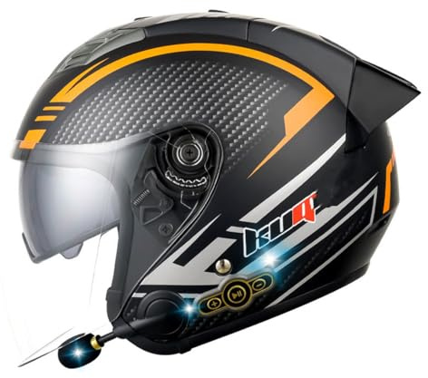 Vintage Open Face Motorcycle Helmet 3/4 Bluetooth With Sun Visor Half Face Motorbike Helmet For Adult Men Women DOT/ECE Approved Scooter Cruiser Emovable Liner Jet Helmet 5,XXL:63-64CM