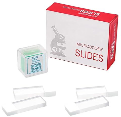 Stubotar 50 Stück Objektträger mit runder Kante und 100 Stück quadratische Deckgläser, Deckglas (22 x 22 mm) für Mikroskope, Farbe: Weiß
