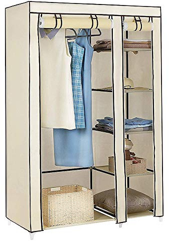 Kedia Kleiderschrank, Stoffschrank mit Reißverschluss, Kleiderstange Schuhschrank Garderobe für Schlafzimmer, Ankleidezimmer (110 * 45 * 175cm-Beige)