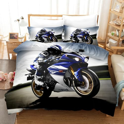ZZTBQ Motorrad Muster Kinderbettwäsche 100x135 Baby Bettwäsche Teens Cool Motorrad Motorrad Fahrer Bettbezug und Kissenbezug-Set Baby Bettwäsche Set für Kleinkinder und Babybetten