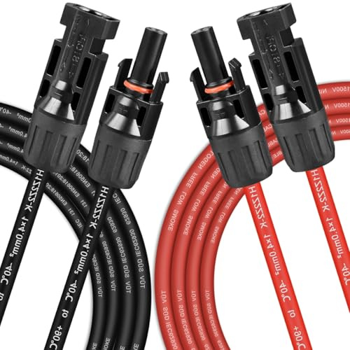 OTYMIOW Cable Fotovoltaico MC4 Solar 4mm² 2PZ Cable de Extensión Paneles Solares 5m Cable de Alimentación Enchufe SolarCable Solar con Conector Hembra y Macho CableSolar(Rojo/Negro de -45° a 125°)