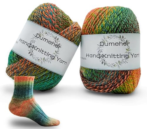 Dumeher Sockenwolle 2 Stücke Sockengarn mit Farbverlauf Handstrickgarn aus 80% Schurwolle, 20% Nylon, 50g 200m Garn, Wolle zum Stricken & Häkeln