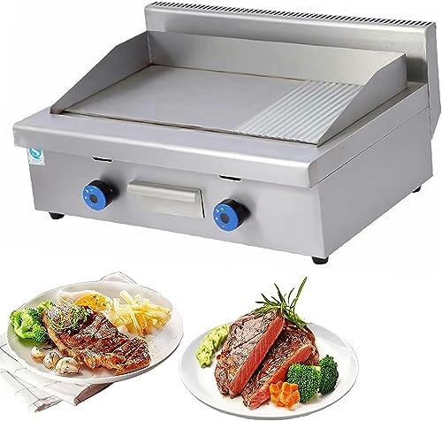 Double Gas Griddle Grill Smooth Lpg Commercial Stainless Steel Heavy Duty Restaurant Outdoor Griddle Gas Baking Plate Burger Grill Large Non-Stick Burners Flat Hot Plate For Home And Commercial
