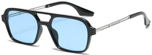 RUNHUIS Vintage Klassische 70er Jahre Quadratische Sonnenbrille für Damen Herren Trendy Retro Slim Rechteck Brille