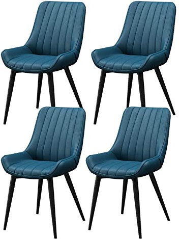Moderne wasserdichte Esszimmerstühle, 4er-Set, Ledersessel mit Metallbeinen, ideal für Büro, Esszimmer, Schlafzimmer oder Wohnzimmer, schwarzes Bein mit blauer Farboption