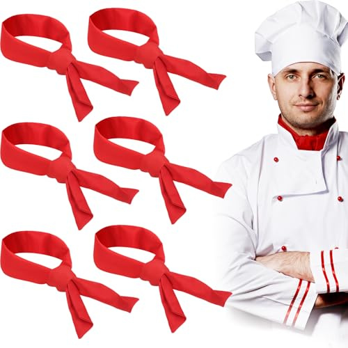 Shyyween 6 Pcs Chef Neckerchief Red Chef Scarf for Men Women Chef Neck Tie Wear Kitchen Work Restaurant Cooking BBQ