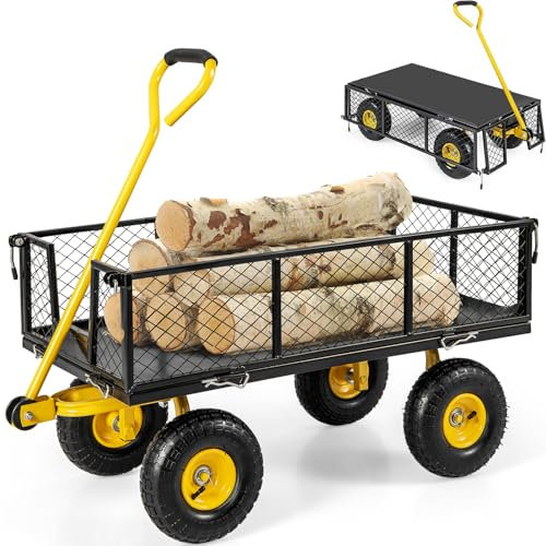TANGZON Utility Garden Cart, Heavy Duty Trolley on Wheels with 180° Rotating Handle and Removable Sides, Pull Along Festival Trolley for Fishing Camping Shopping (109 x 52 x 103 cm, 400, KG)