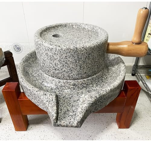 Hand Grain Mill Stone,Natural Granite Grain Mill Grinder, Dry& Wet Cereal Paste Mill with Wood Frame, Hand Grain Stone Mill Grinder for Corn Seeds Spices, Restore Nutrition (Size : L (25cmx4