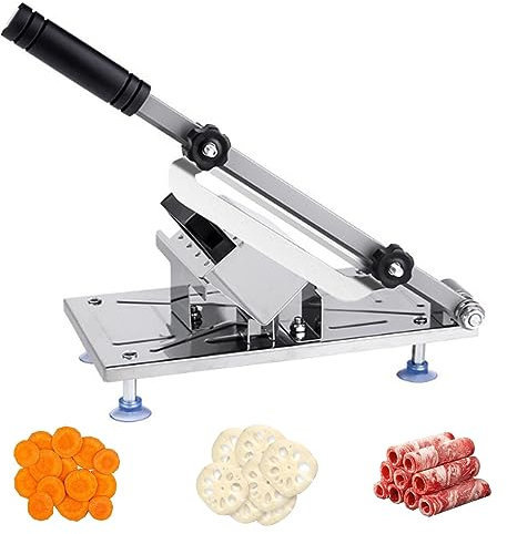 Frozen Meat Slicer Manual Stainless Steel Adjustable Non-Slip Base Anti-Rust Washable Ergonomic Foam Handle Detachable Heavy Duty Food Grade Cutter Slicing Machine for BBQ Cooking Meat Slicer Machine