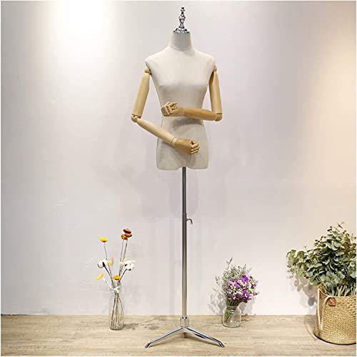 Schaufensterpuppe Torso Schneiderpuppe Körper Weibliche Schaufensterpuppe, Leinenstoff Schneiderbüste Display Büste Höhenverstellbar Mit Massivholzarm Geeignet Für Die Präsentation Von Kleidung
