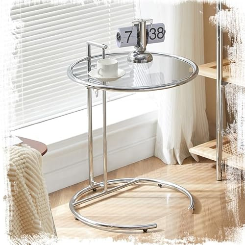 GSKFXJ Runder Sofa Beistelltisch Höhenverstellbar, C Form Couchtisch Aus Glas, Stylischer Transparente Kaffeetisch Für Bett, Sofatisch Für Kleine Platz(Grey Glass)