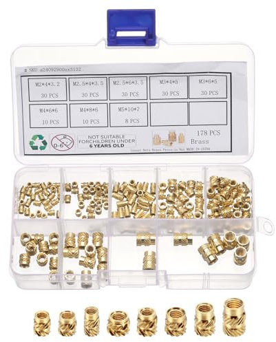 QUARKZMAN 178 Stück M2 M2,5 M3 M4 M5 Gewindeeinsatz Einpressmutter Messing Gewindemutter Einschmelzgewinde Rändelmutter Threaded Inserts für 3D Druck Kunststoffschale