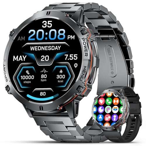 LIGE 1.73 Zoll AMOLED Großbildschirm Smartwatch Herren mit 900mAh Akku, Militär Smart Watch mit SpO2 Herzfrequenz Schlafmonitor,110+ Sportmodi,Schrittzähler,Wasserdicht 5ATM Fitnessuhr für Android iOS