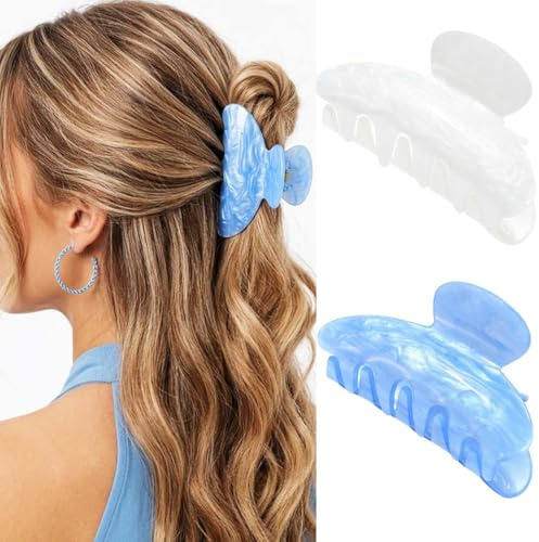 Reaky Haarklammern aus Acryl, rosa, süße Haarspangen, mittelgroße Haarklammer, Haarschmuck für Frauen (See blau+weiß)