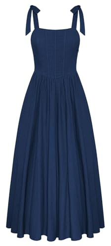 Damen Gothic Steampunk A-Linie Festlich Kleid mit Schnürung Ärmellos Elegant Kleider Baumwolle Gesmokt Maxi Kleid Dunkelblau XL