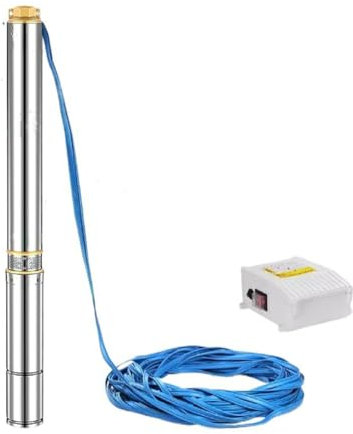 Submersible Deep Well Pump, High Efficiency 1.5HP for Home and Farm Use, Delivers 6500 L/H Up to 69m Depth with 20m Hose