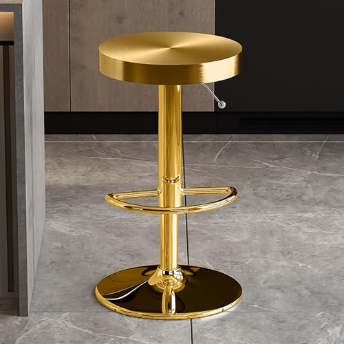 Moderner Drehbarer Barhocker aus Edelstahl – verstellbare Höhe runde Oberseite Pub Bistro Esszimmerstuhl mit Fußstütze – zeitgenössische goldene Küchen-Barhocker