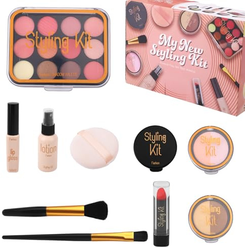 lasuroa 10 Pezzi Kit di Trucco per Bambini, Realistico Finto Trucco Set da Gioco per Bambine dai 3 ai 5 Anni Giocattolo Cosmetico Perfetto Come Regalo di Natale o Compleanno (Marrone)