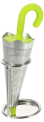 OHPHCALL Stainless Steel Tea Strainer Umbrella Tea Infuser Green Silicone Handle Fine Mesh for Home Brewing