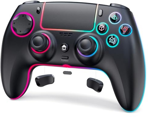 JORREP Wireless Controller for PS5/Pro/Steam Deck/PC/MAC/iOS, Gaming Controller with RGB Lighting/Dual Vibration/Turbo/Motion Sensor/Programmable/Headset Connection/1500 mAh Battery (A)