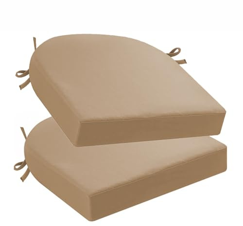 Generisch Stuhlkissen Outdoor Halbrund Wasserfest,Waschbare rutschfest Sitzkissen Bürostuhl,Stuhlauflage Abnembar Sitzauflage Bezug, for Esszimmer, Garten Sitzpolster,Khaki,50x50x3cm(2pcs)