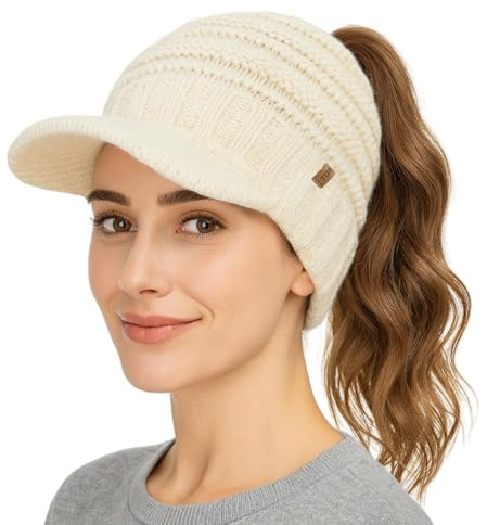 TOP-EX Chicpony™ Fleece Gefütterte Ponytail Schirmmütze – Warme Wintermütze Für Hohe & Niedrige Pferdeschwänze