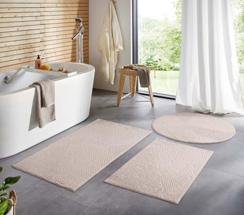 Taracarpet Badematte Badvorleger Homestyle rutschfest waschbar Badezimmerteppich Badewannenmatte, Badteppich, Duschmatte Badezimmer saugfähig Weich auch als Set Beige Fresco 050x080 cm