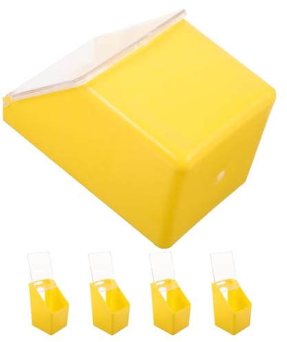 FRCOLOR 5pcs Yellow Plastic Dove Cage Feeder with Protective Lid Single Hole Hanging Bird Food Container for Pigeons Parakeets Quails Easy Install Feeding Box for Water Feed and Grit