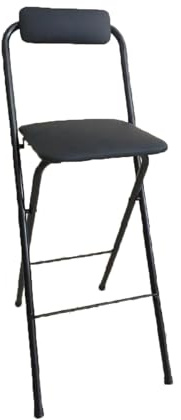 Sedia da bar pieghevole portatile con schienale, capacità 150 kg, ideale per cucina, isola per uso esterno e interno, perfetta per ufficio, caffè e chitarra, 60 cm, colore: nero, 1 pezzo