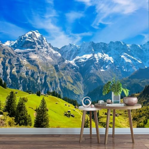 Fotomurale Bosco di Montagna Innevata Carta da Parati Paesaggio le 3D Fotomurali In Tessuto Non Tessuto 300x210 Decorazione Parete Camere da Letto Soggiorno Pareti Murale Poster Giganti a-9540