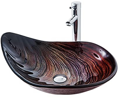 Lavabo da Appoggio Bacino d'arte in vetro temperato for bagno sopra la nave vanità for for vaso da con combo del rubinetto Lavabi a Ciotola