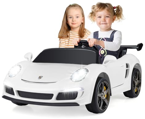 COSTWAY 24V Auto Elettrica per Bambini, Veicolo Elettrico a 2 Posti con Telecomando, Luci LED, Clacson, Musica e Connessione Wireless, 4WD per Bambini 3-8 Anni (Bianco)