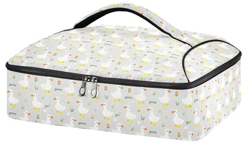 GuoChe Sac de transport à pizza isotherme en polyester et feuille d'aluminium de qualité alimentaire, grande capacité, pour pique-nique et hayon, pour toutes les occasions, oies blanches