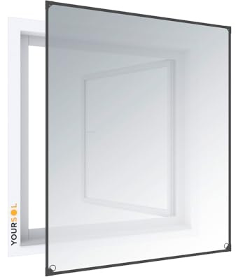 YOURSOL Magnet Fliegengitter Fenster reflektierend 100 x 120 cm anthrazit Insektenschutz Sonnenschutz Rahmen ohne Bohren Magnetrahmen zuschneidbar