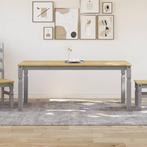 Pyvara Matbord Corona, grå av massiv furu, 180 x 90 x 75 cm, rektangulärt med robust ram, perfekt som köksbord, matbord, matbord för modern matplats och vardagsrum
