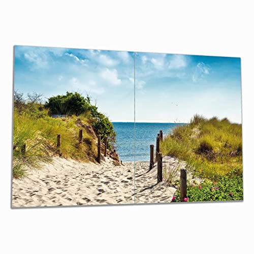 Wallario Herdabdeckplatte/Spritzschutz aus Glas, 2-teilig, 80x52cm, für Ceran- und Induktionsherde, Auf dem Sandweg zum Strand