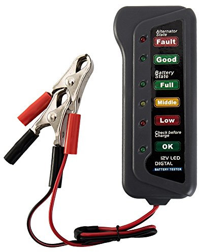 Littleduckling Car Battery Tester 6 LED Indicators Digital 12V Multi Functions Alternator Tester for Car Motorbike