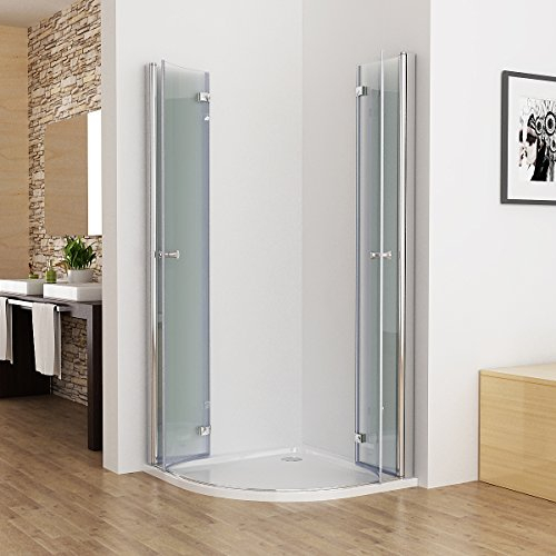 80 x 80 cm Duschkabine Runddusche Duschabtrennung Falttür NANO Echtglas Viertelkreis mit Duschwanne Duschtasse