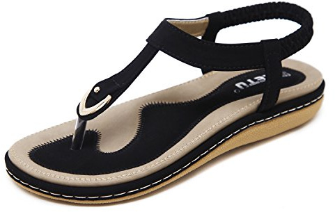 CARETOO Damen Sandals, Frauen Sandalen Sommer Flip Flops PU Leder Bohemian Stil Flach Zehentrenner