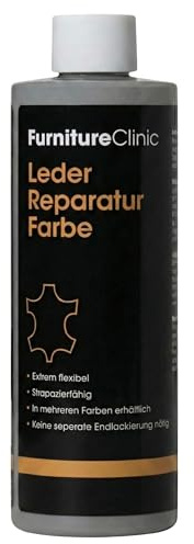 Furniture Clinic läderreparationsfärg och färg | självförseglande färgämne för snabb och enkel läderreparation | lämplig för lädersoffor, bilbarnstol, skor, handväska och mer – mörkgrå, 250 ml