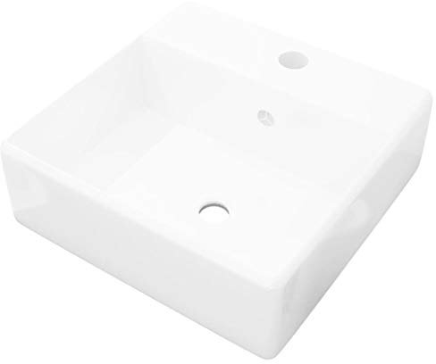 yorten Keramik Waschtisch Eckig Waschbecken Handwaschbecken Keramikspülen mit ?berlauf Hahnloch 410 x 410 x 150 mm (B x T x H) Wei?